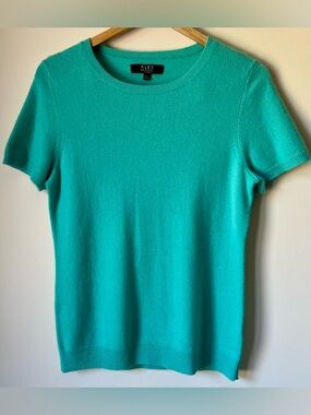 Alex Marie Cashmere Sweater Short Sleeves Seafoam Green Super Soft Size L